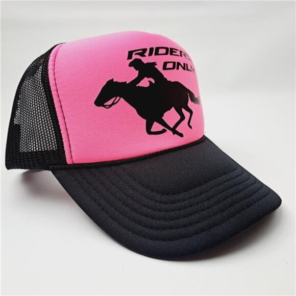 Riders Only Female Barrel Racing Hat Cap Vintage Foam Trucker Mesh Cowgirl Pink - Picture 3 of 5
